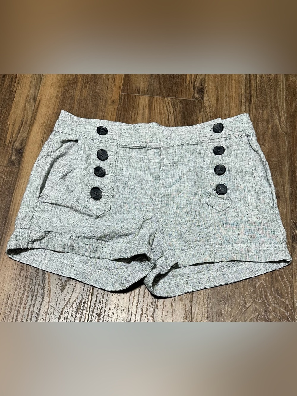 Express Women's Sailor Shorts Gray Linen Cotton Size 10 Button Pockets